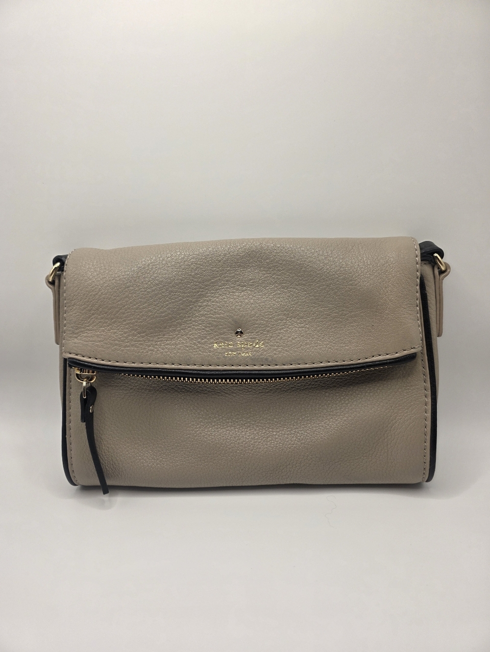kate spade Pebble Leather Taupe Crossbody with Front Zip